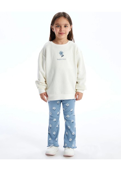 Lcw Kids Ekru Bisiklet Yaka Çiçekli Kız Bebek Sweatshirt ve Tayt 2'li fiyatları