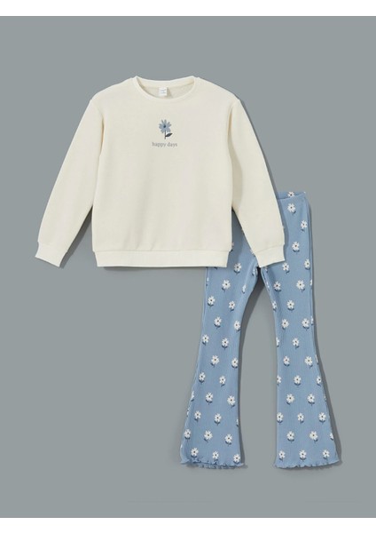 Lcw Kids Ekru Bisiklet Yaka Çiçekli Kız Bebek Sweatshirt ve Tayt 2'li modelleri