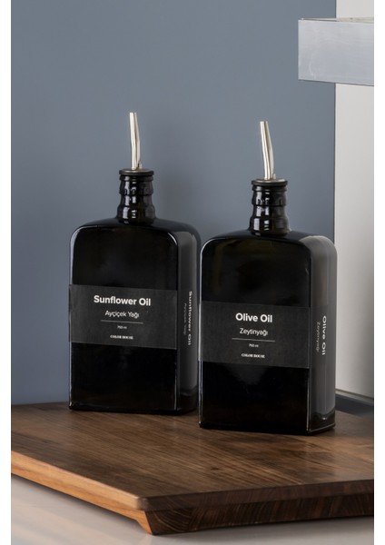 2'li 750 ml Yağdanlık Sosluk Sirkelik Zeytinyağı Şişesi Damlatmaz Kapak Siyah Koyu Cam-Siyah Etiket indirimleri