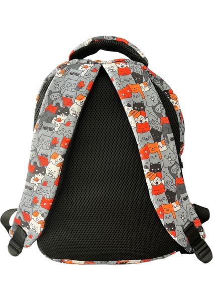 Sevimli Kedi Desenli 2'li Okul Çantası Seti - Ergonomik Sırt Çantası ve Kalemlik