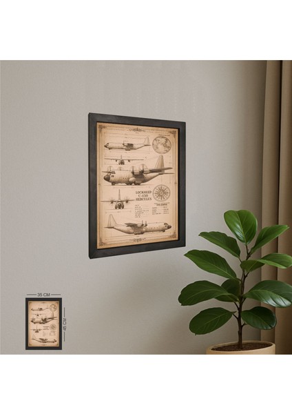 Locked C130 Hercules Tablo Metal Çerçeveli Ahşap Pilot - Havacı - Uçak Tutkunu