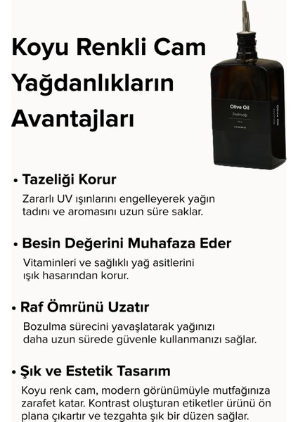 2'li 750 ml Yağdanlık Sosluk Sirkelik Zeytinyağı Şişesi Damlatmaz Kapak Siyah Koyu Cam-Siyah Etiket