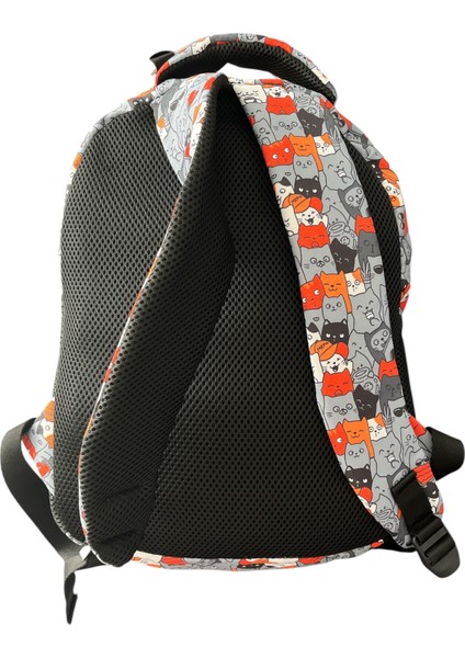 Sevimli Kedi Desenli Okul Çantası Seti - 3'lü, Sırt Çantası, Termal Beslenme Çantası ve Kalemlik