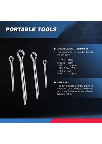 50454A Kamalı Pim Çeşitleri | 555 Parça | Çinko Kaplama Üstün Kalite | Çelik Bölünmüş Pin Bağlantı Elemanı Klipsleri | Düz Tokalar | Pimleri Veya Kale Somunlarını Yerinde Tutar fiyatları