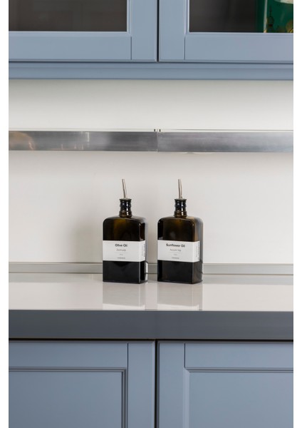 2'li 750 ml Yağdanlık Sosluk Sirkelik Zeytinyağı Şişesi Damlatmaz Kapak Siyah Koyu Cam-Beyaz Etiket fırsatları