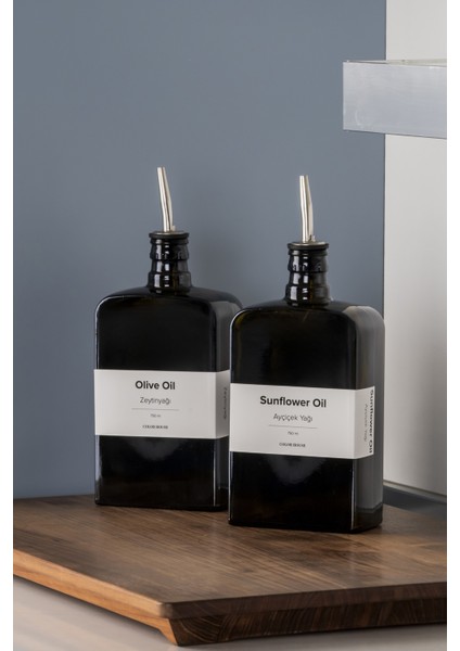 2'li 750 ml Yağdanlık Sosluk Sirkelik Zeytinyağı Şişesi Damlatmaz Kapak Siyah Koyu Cam-Beyaz Etiket indirimleri