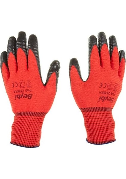 Pn5 Zebra Polyester Örme Nitril Eldiven Çift - No:9 - Kırmızı Siyah modelleri