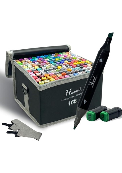 168 Adet Marker Kalemden Oluşan Rengarenk Kalem Seti Çantalı Standlı Çift Taraflı Marker Boyama Renklendirme Kalemleri
