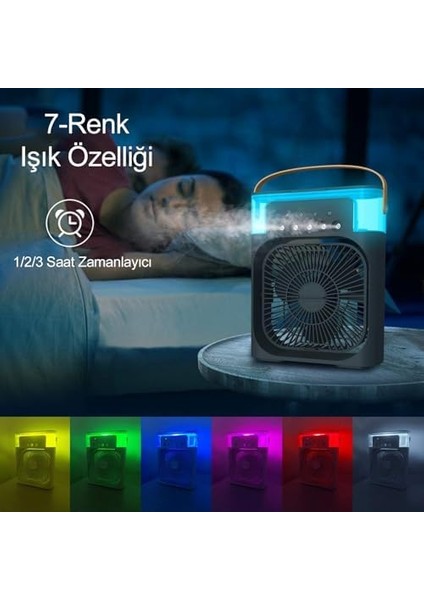 Buharlı Vantilatör Masaüstü Fan Klima Buharlı Hava Nemlendiricili Vantilatör Buzlu Hava Nemlendirici Özellikli 7 Renk LED Asorti Renk modelleri