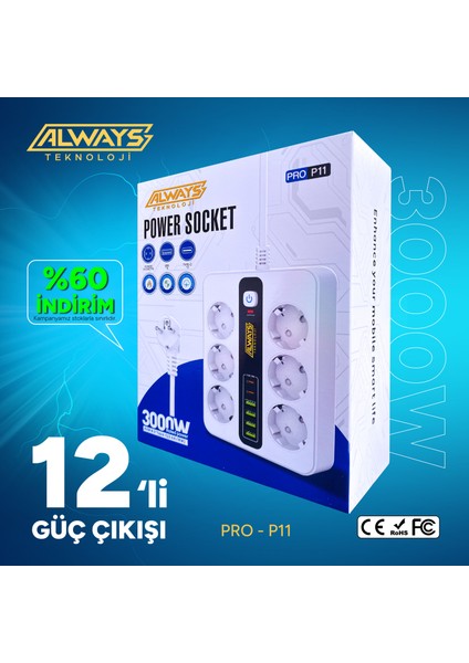 Akım Korumalı 6'lı Grup Priz 4 Usb'li ve 2 Type-C Li 6'lı Grup Priz 2 M Kablo Çocuk Korumalı indirimleri