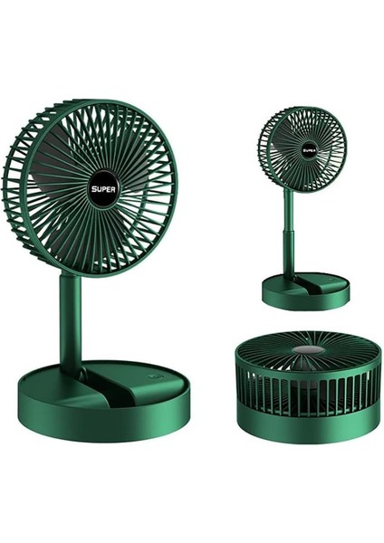 Taşınabilir Fan Katlanır Teleskopik USB Fanı Ev Ofis Masaüstü Sessiz Fan (Yeşil, Orta)