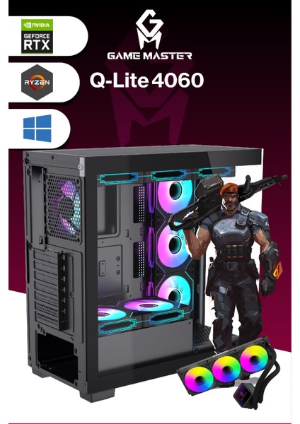 Qlite 4060 R5 5600 Cpu 32GB Ddr4 Ram 512GB M.2 SSD RTX4060 10X Argb Sıvı Soğutuculu Siyah Gaming Pc modelleri