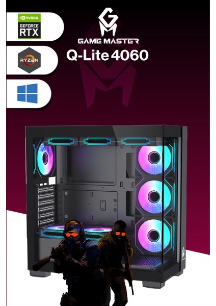 Qlite 4060 R5 5600 Cpu 32GB Ddr4 Ram 512GB M.2 SSD RTX4060 10X Argb Sıvı Soğutuculu Siyah Gaming Pc indirimleri