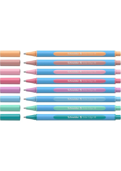 Slider Edge Pastel Xb Tükenmez Kalem (Üç Köşeli Kalem Çizgi Genişliği Xb) 8 Adet, Çeşitli