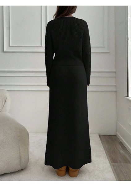 TKM0002 Kadın Saç Örgülü Uzun Etekli Cepli Triko Takım fiyatları