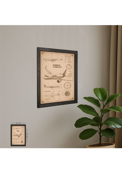 Airbus A321 Neo Tablo Metal Çerçeveli Ahşap Pilot - Havacı - Uçak Tutkunu