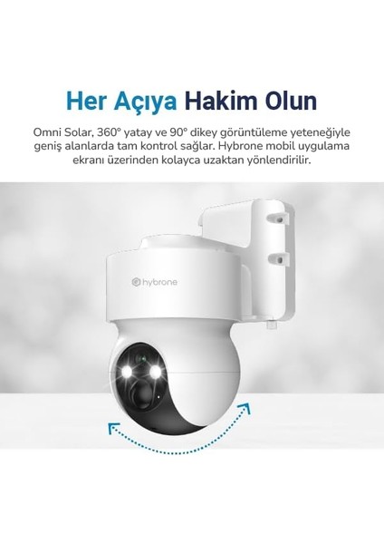 Omni Solar Dış Ortam Bataryalı ve Güneş Enerjili Wi-Fi Akıllı Kamera, Renkli Gece Görüşü, 360 Derece Görüntüleme, Insan Algılama, Siren fiyatları