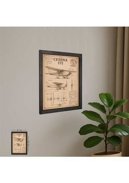 Cessna 172 Tablo Metal Çerçeveli Ahşap Pilot - Havacı - Uçak Tutkunu
