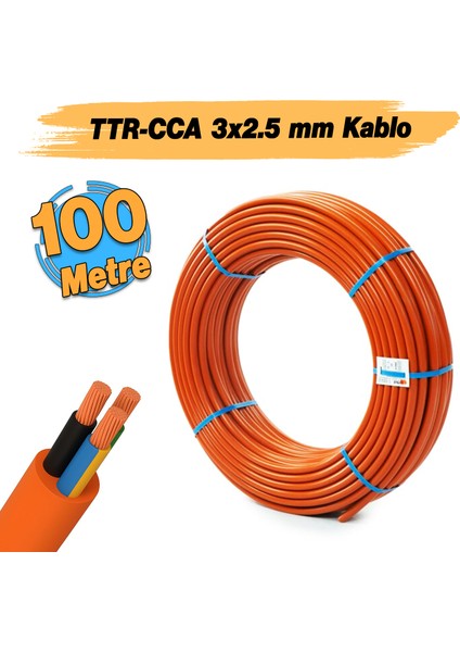 Ttr Cca Çok Telli 3x2.5 mm 100 Metre Elektrik Kablosu Turuncu Renk Topraklı Iletken Kablo H05VV-F