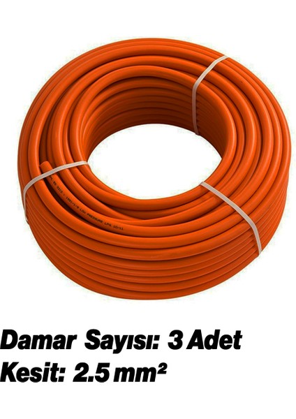 Ttr Cca Çok Telli 3x2.5 mm 100 Metre Elektrik Kablosu Turuncu Renk Topraklı Iletken Kablo H05VV-F fiyatları