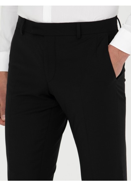 Erkek Siyah Slim Fit Yün Karışımlı Kumaş Pantolon 50270140-VR046