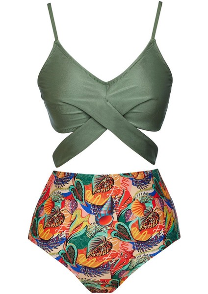 Yüksek Bel Çapraz Bağcıklı Bikini Takım