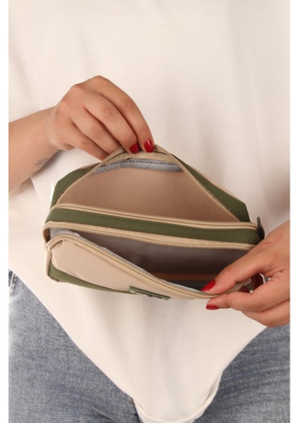 Açık Kahverengi İki Gözlü Krinkıl Kumaş Kalem Çantası Kalemlik (173) modelleri