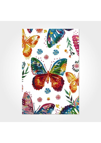 Kendall Çocuk Beyaz Polyester Dikdörtgen Modern Desenli Pamuk Makinada Yıkanabilir Hav Toz Vermez Leke Tutmayan Kaymaz Taban Dijital Makine Baskı Salon Yolluk Mutfak Halı