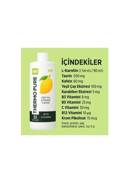 Thermo Pure L-Karnitin 1500 Mg 1000 ml Mango Aromalı Buzlu Çay - D Vitamini ve Krom Pikolinat İçerir, Türkiye Menşeli
