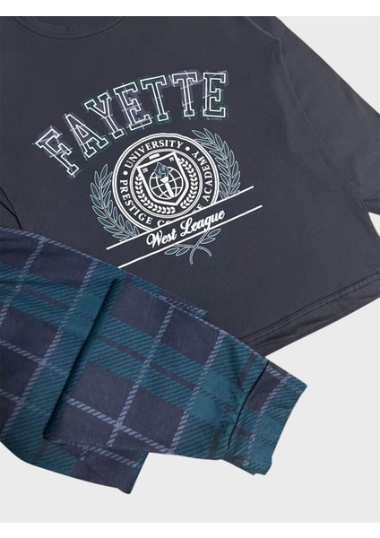 Erkek Çocuk %100 Pamuklu Füme Ekose Desen Uzun Kollu Mevsimlik Pijama Takımı fiyatları