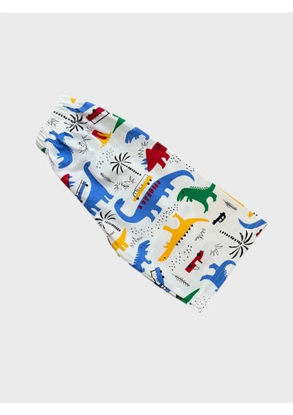 Erkek Çocuk Pamuklu Beyaz Dinozor Desenli Kısa Kollu Şortlu Yazlık Pijama Takımı fırsatları