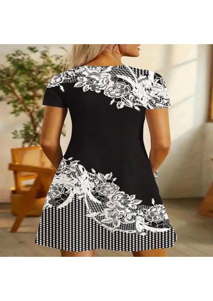 Kadın Kısa Kollu V Yakalı Çiçek Baskılı Süprem Elbise modelleri