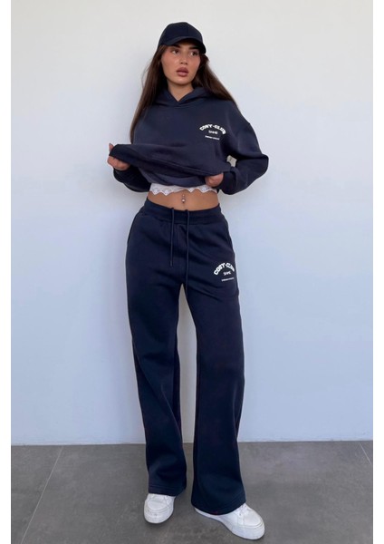 Lacivert Kapüşonlu Baskılı Kadın Eşofman Takımı MG2524 indirimleri