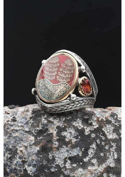 Nas ve Felak ve Ihlas Sureleri 925 Ayar Gümüş Yüzük Mineli 902203