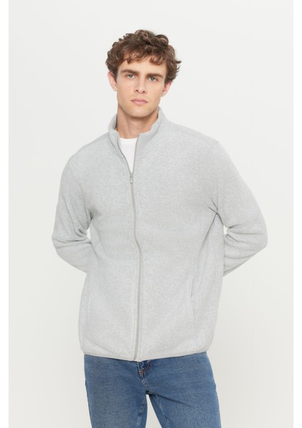 Erkek Gri Anti-pilling Tüylenme Yapmayan Standart Fit Normal Kesim Dik Yaka Sweatshirt Polar Ceket modelleri