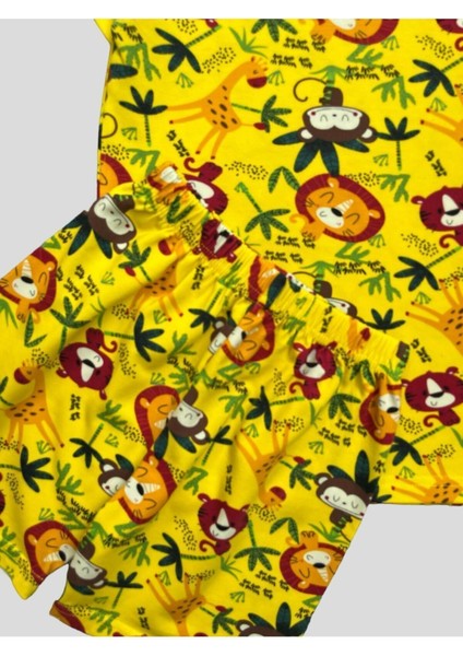 Erkek Çocuk %100 Pamuklu Safari Desenli Sarı Kısa Kollu Şortlu Pijama Takımı fiyatları