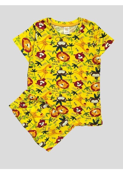Erkek Çocuk %100 Pamuklu Safari Desenli Sarı Kısa Kollu Şortlu Pijama Takımı fırsatları