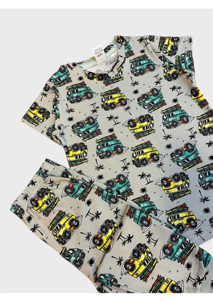 Erkek Çocuk %100 Pamuklu Gri Araba Desenli Kısa Kollu Altı Uzun Yazlık Pijama Takımı fiyatları