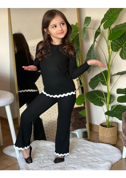 Kız Çocuk Alt Üst Takım Su Taşı Detaylı Ispanyol Paça Pantolon Okul Kreş Ilokul Anaokul modelleri