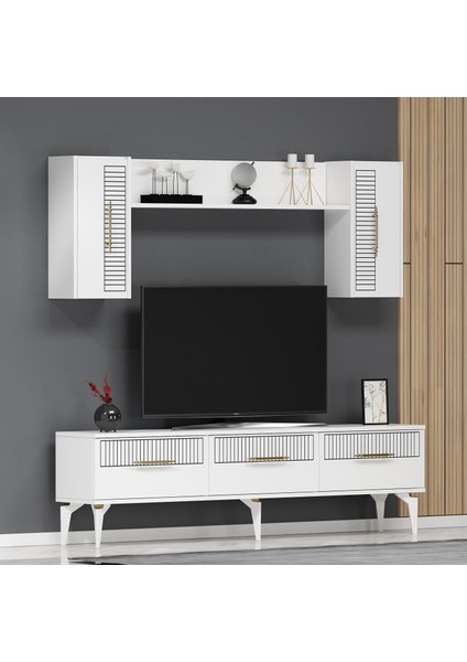 Alvinct 180 cm Tv Ünitesi Takımı Beyaz-Beyaz