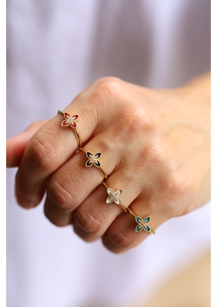 14 Ayar Altın Turkuaz Mineli ve Taşlı Lilyum Yüzük indirimleri