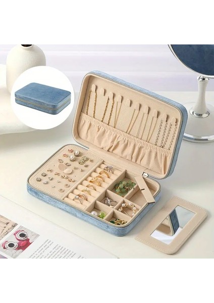 Aynalı Fermuarlı Takı Organizer - Seyahat Dostu Çok Bölmeli Takı Kutusu