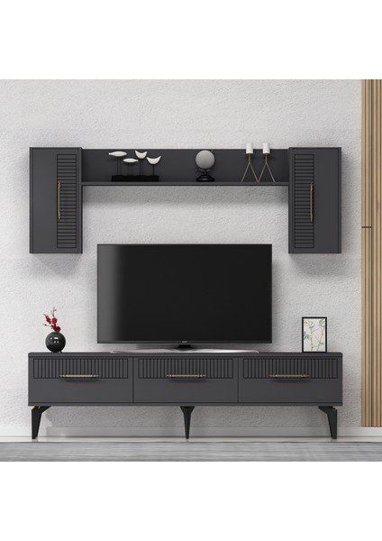 Alvinct 180 cm Tv Ünitesi Takımı Antrasit-Antrasit