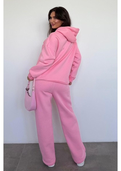 Pembe Kapüşonlu Baskılı Kadın Eşofman Takımı MG2524 fiyatları