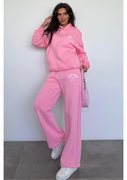 Pembe Kapüşonlu Baskılı Kadın Eşofman Takımı MG2524 modelleri
