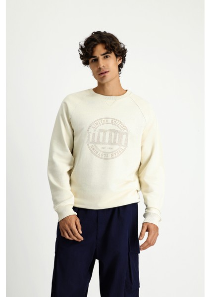 Bisiklet Yaka Regular Fit Baskılı Pamuk Sweatshirt