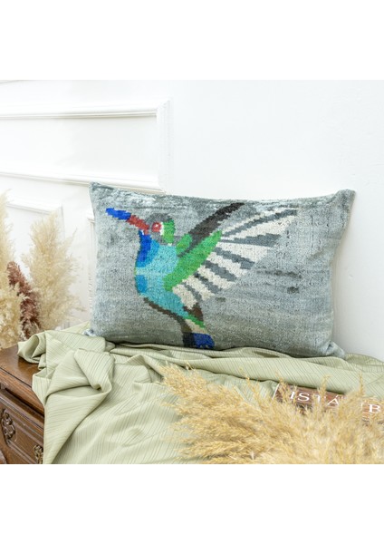 Nigora Kuş Desenli Ikat Kırlent 60X40 cm