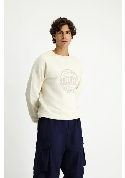 Bisiklet Yaka Regular Fit Baskılı Pamuk Sweatshirt fırsatları