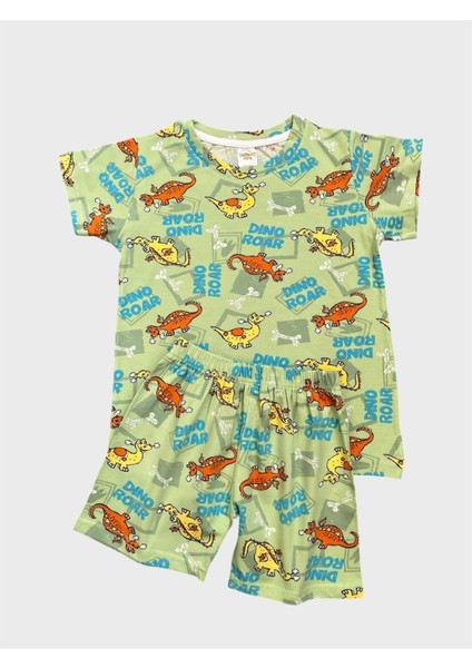 Erkek Çocuk %100 Pamuklu Yeşil Dinozor Desenli Kısa Kollu Şortlu Yazlık Pijama Takımı fiyatları