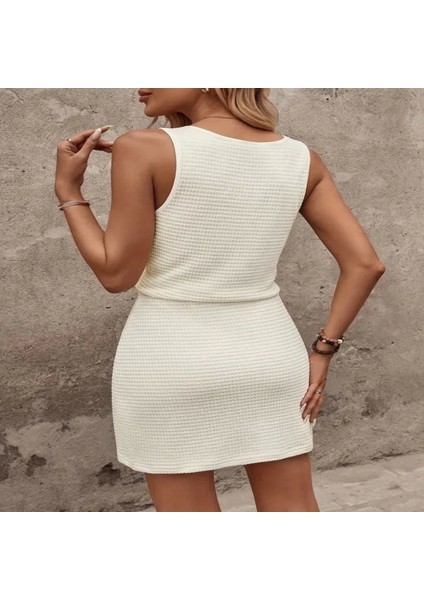 Kadın Askılı Kare Yakalı Belden Bağcıklı Triko Elbise fiyatları